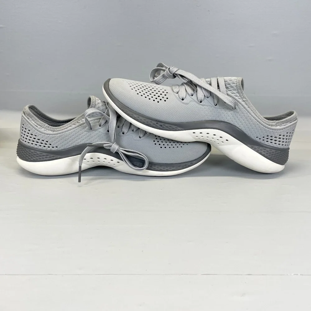 Crocs LiteRide 360 Pacer Shoes Mens Size 7 Gray Perforated Lace Up Sneakers